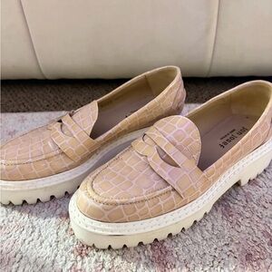 Platform Croc-Embossed Loafers in Blush by Toni Rossi